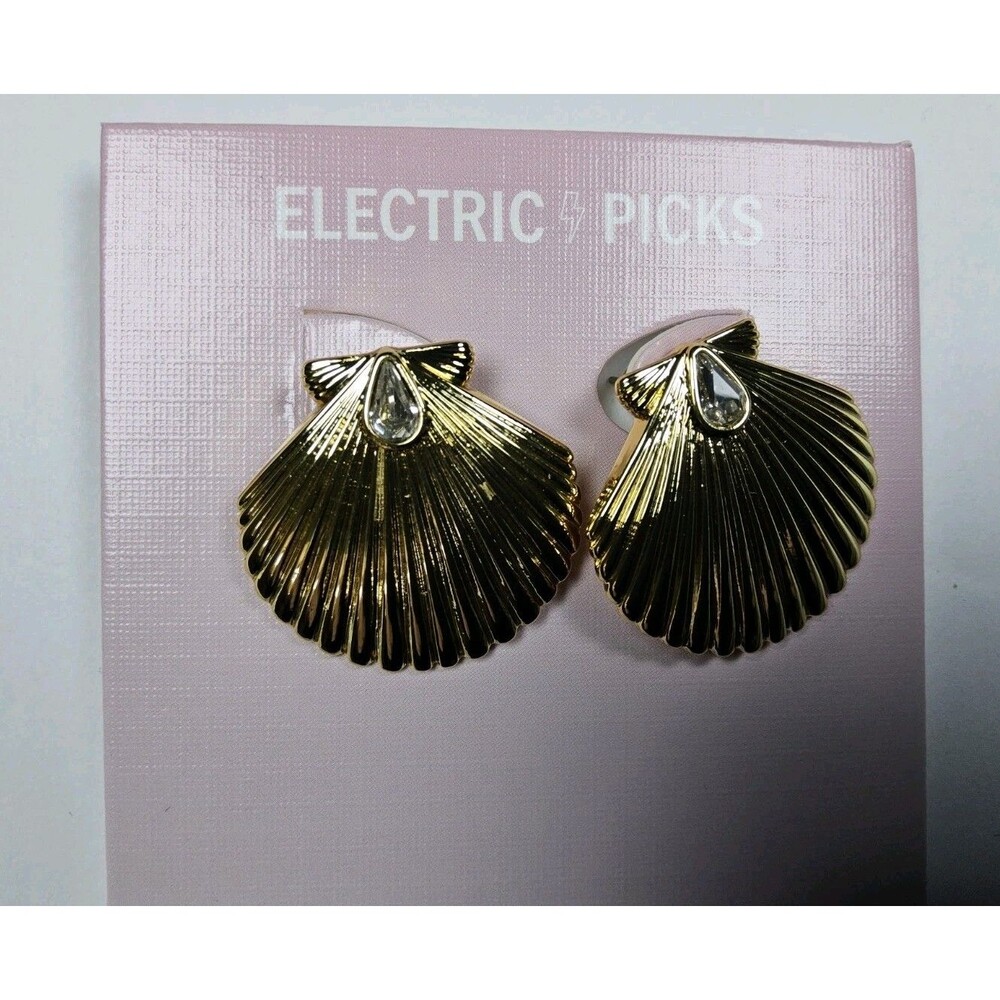 Electric Picks Goldtone Large Beach Girl Shell Earrings